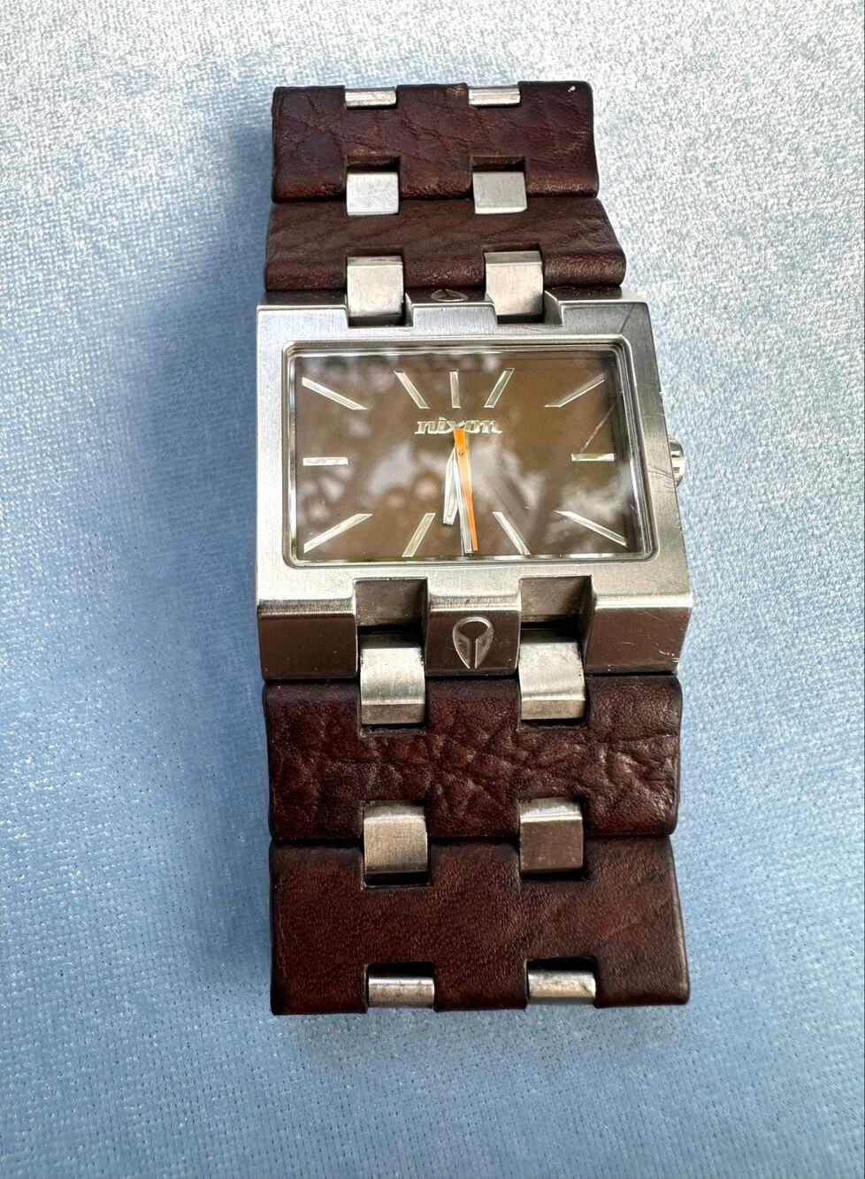 Nixon The Big Rig Nice Ride Men's Watch Square Silver Analog Brown Leather Link